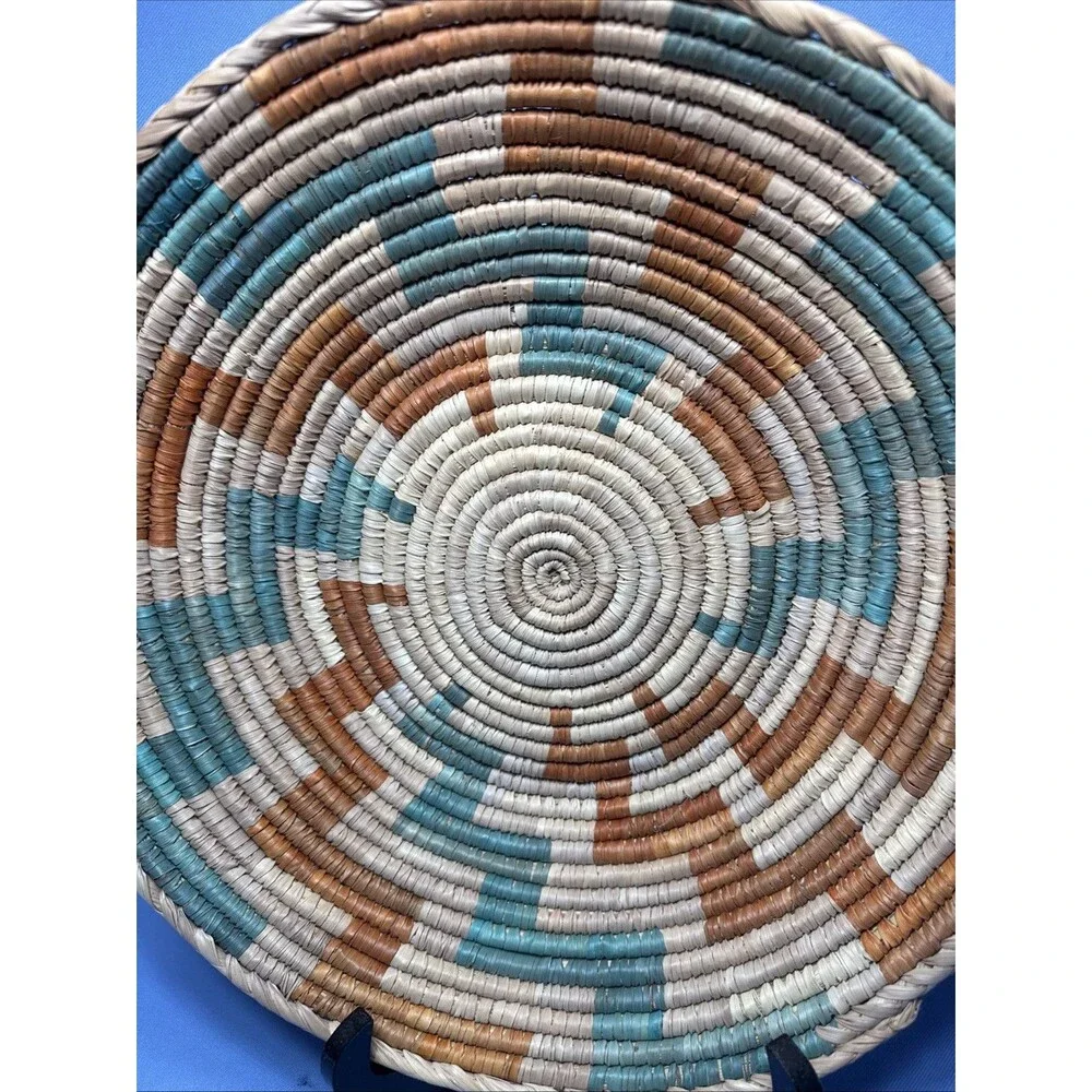 Coil Basket -Hand Woven Grass 15 inch- 3 Tone Wall Hanging or Table Decor
